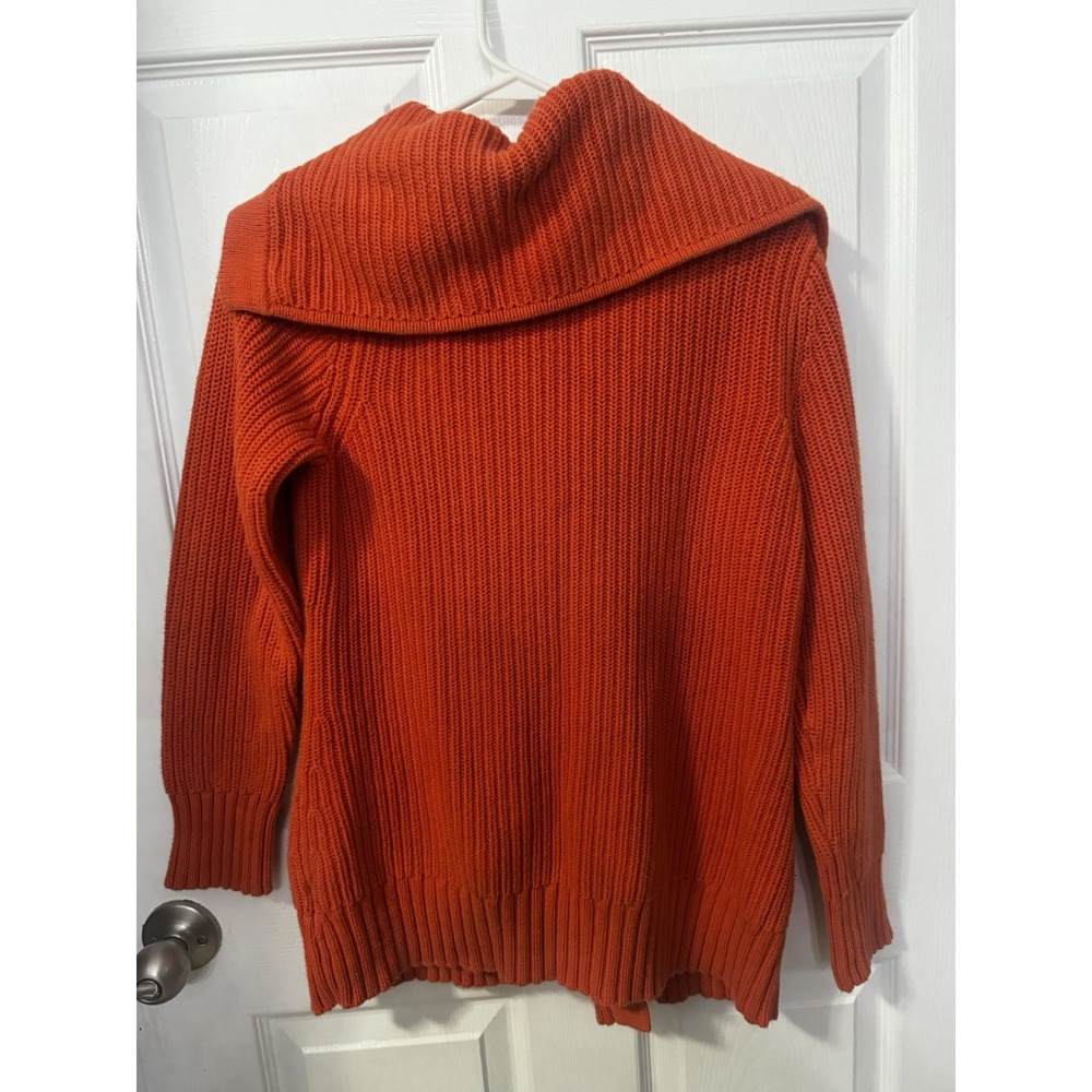Lauren Ralph Lauren Buckle Cable Knit Sweater Shawl Collar Womens Size S Orange - Picture 10 of 10